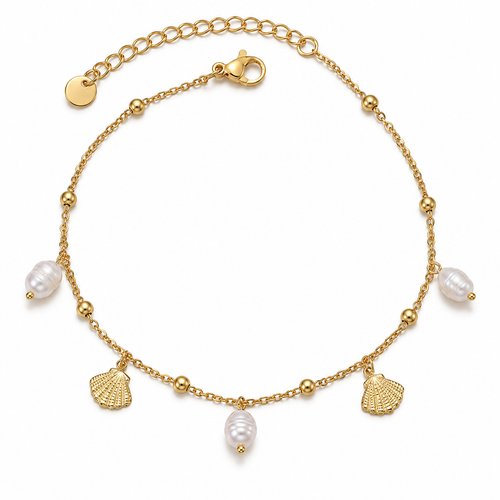 14K Gold-Plated Pearl & Shell Charm Anklet for Women
