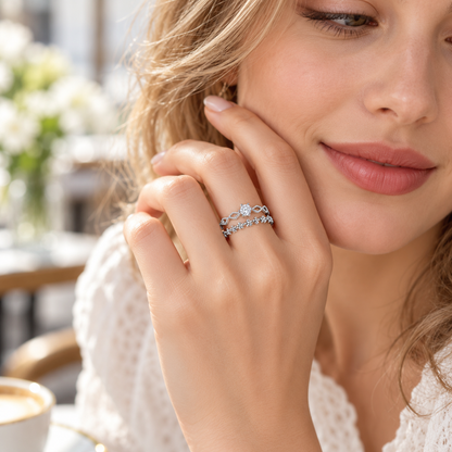 Elegant Double-Layer Zircon Floral Open Ring for Women