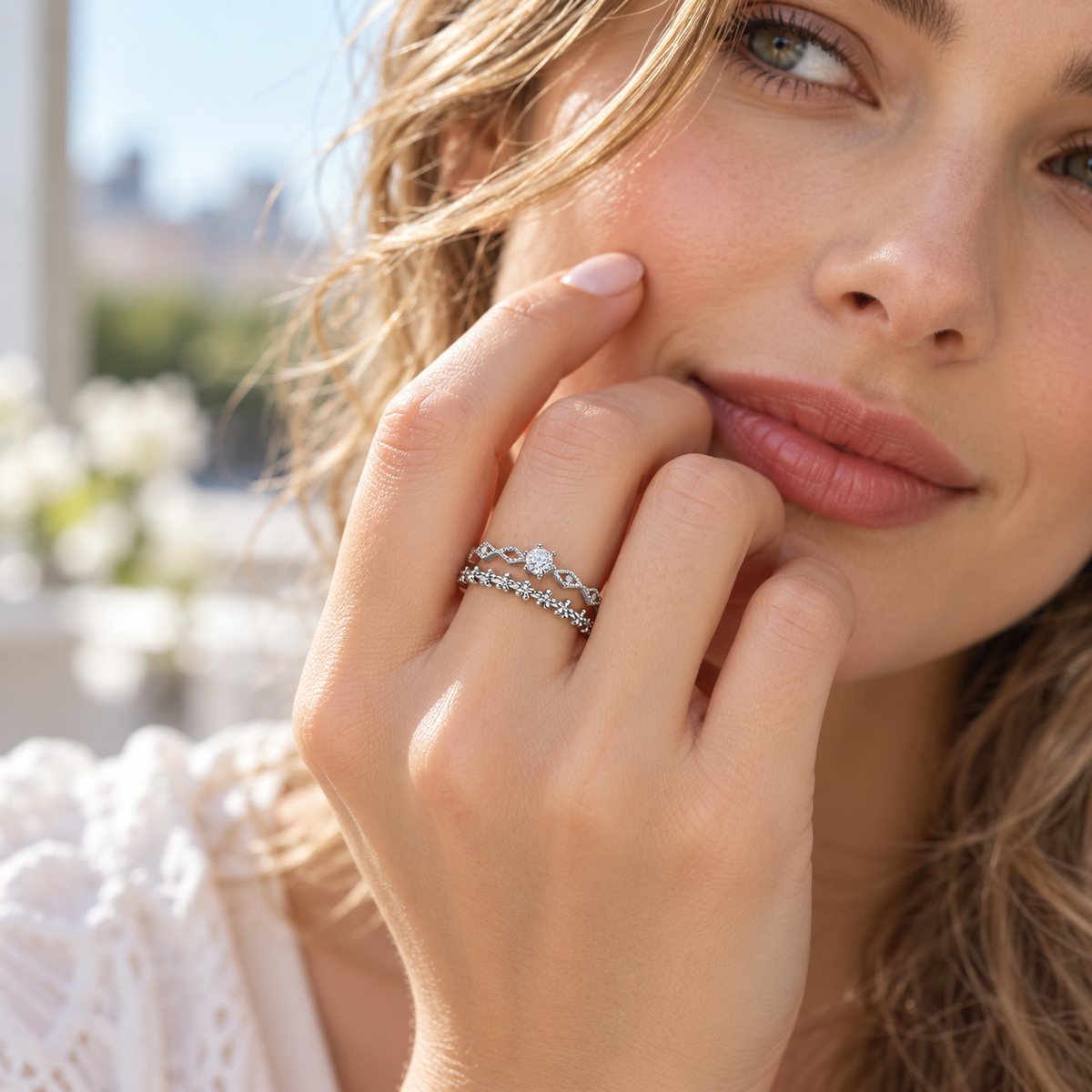 Elegant Double-Layer Zircon Floral Open Ring for Women